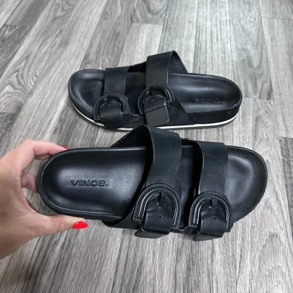 Vince Glyn Leather Sandal Black 8 - Picture 2 of 6